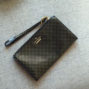 Kate Spade shiny black wristlet metallic polka dots barely used